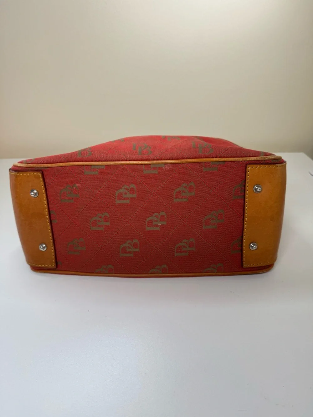 Dooney & Bourke Red Satchel with Brown Leather Trim